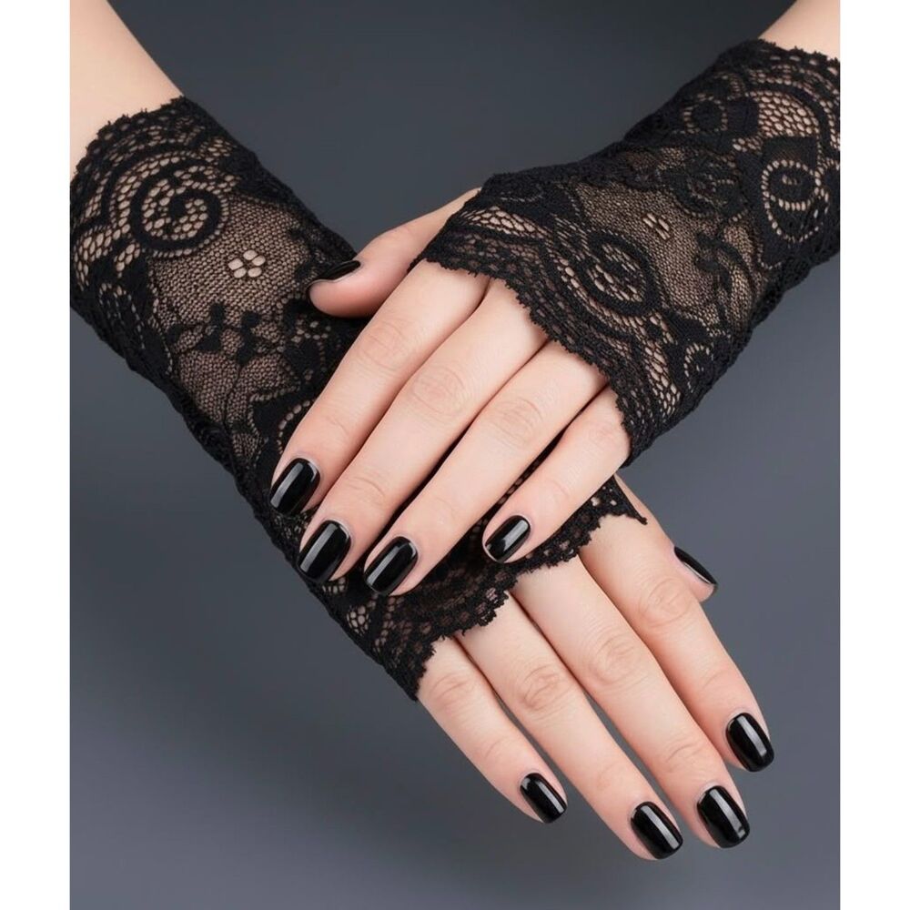 Black Lace Fingerless Gloves Elegant Gothic Accessory